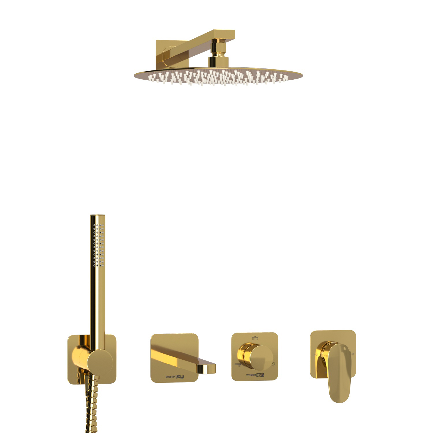 A2151.278.279.183.208.280.197.281 Built-in bath set with overhead shower head, shower head and spout
