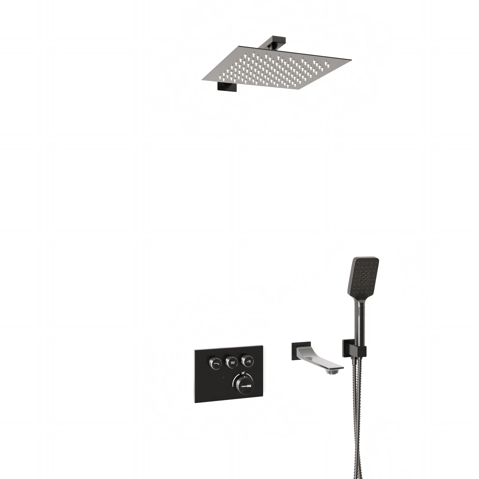 A8458.182.200.186.195.202.176 Thermo Built-in bath set with overhead shower head, shower head and spout