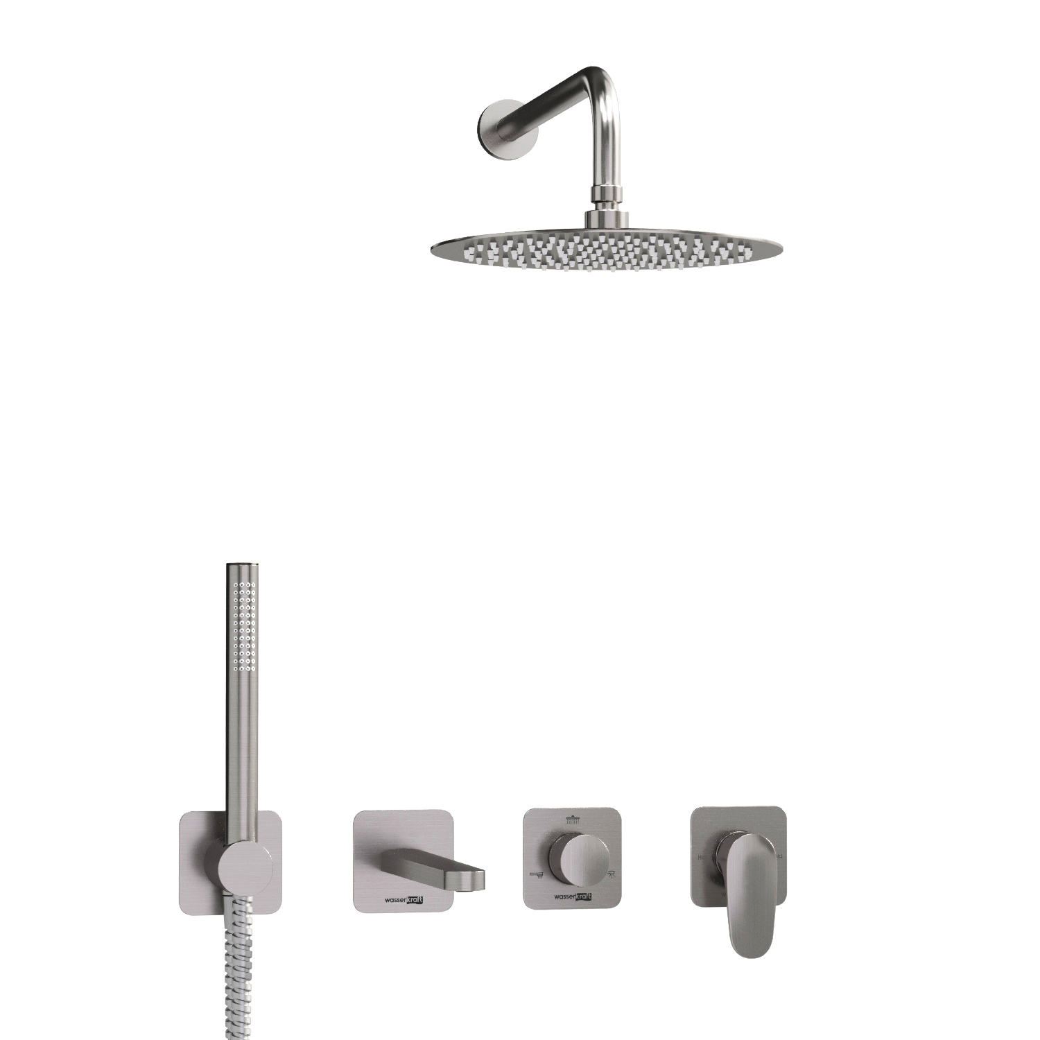 A1451.273.274.097.121.275.100.276 Built-in bath set with overhead shower head, shower head and spout
